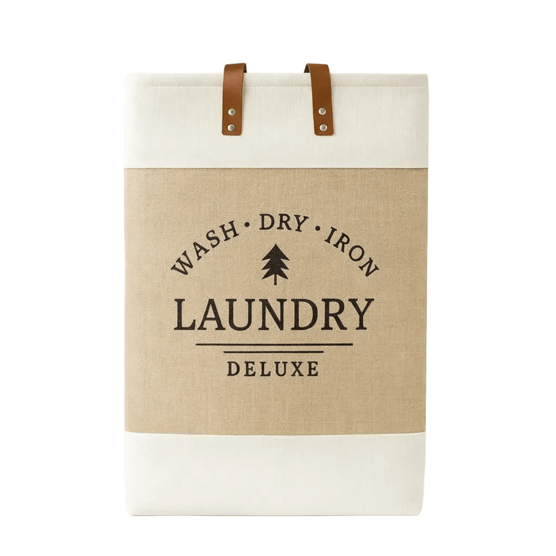 Frankly Cotton Deluxe Linen Look Laundry Hamper With Faux Leather Handles – view 1