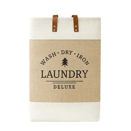 Frankly Cotton Deluxe Linen Look Laundry Hamper With Faux Leather Handles – view 1