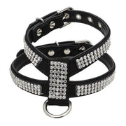 Black Leather Dog Collar L Adjustable With Rhinestone Bling And D Ring – view 1