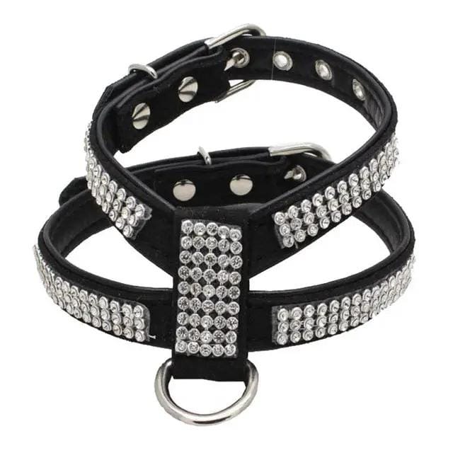 Black Leather Dog Collar L Adjustable With Rhinestone Bling And D Ring – view 1
