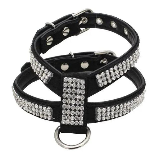 Black Leather Dog Collar L Adjustable With Rhinestone Bling And D Ring – view 1
