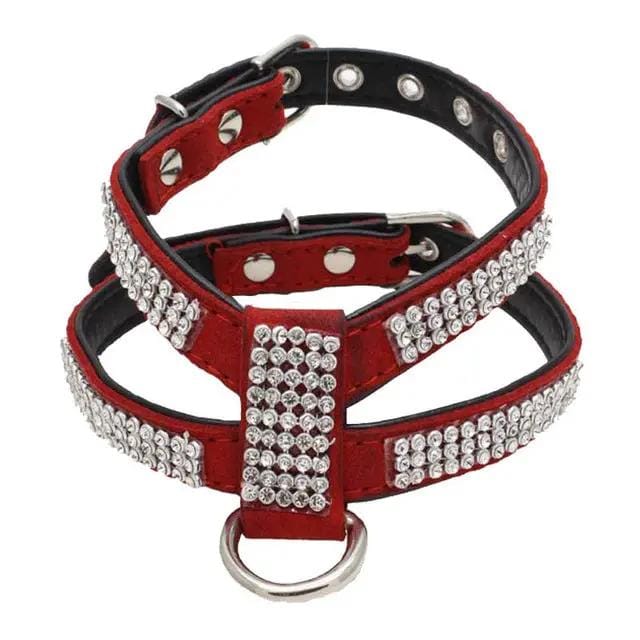 Red PU Leather Dog Collar With Rhinestone Bling And Adjustable Fit Size M – view 1