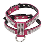 Rose Pink Leather Dog Collar Bling Rhinestones Adjustable Size S – view 1