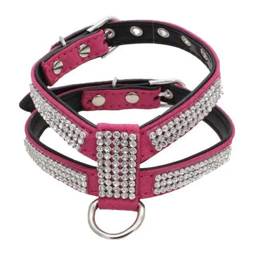 Rose Pink Leather Dog Collar Bling Rhinestones Adjustable Size S – view 1