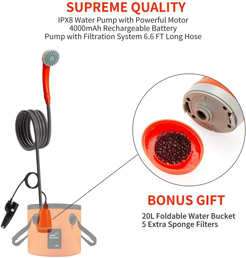 Portable Camping Shower Kit with Folding Bucket – view 7