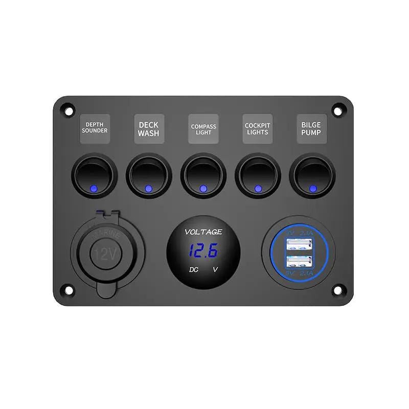5-Gang Multi-Functional Rocker Switch Panel With Dual USB Charger – view 2