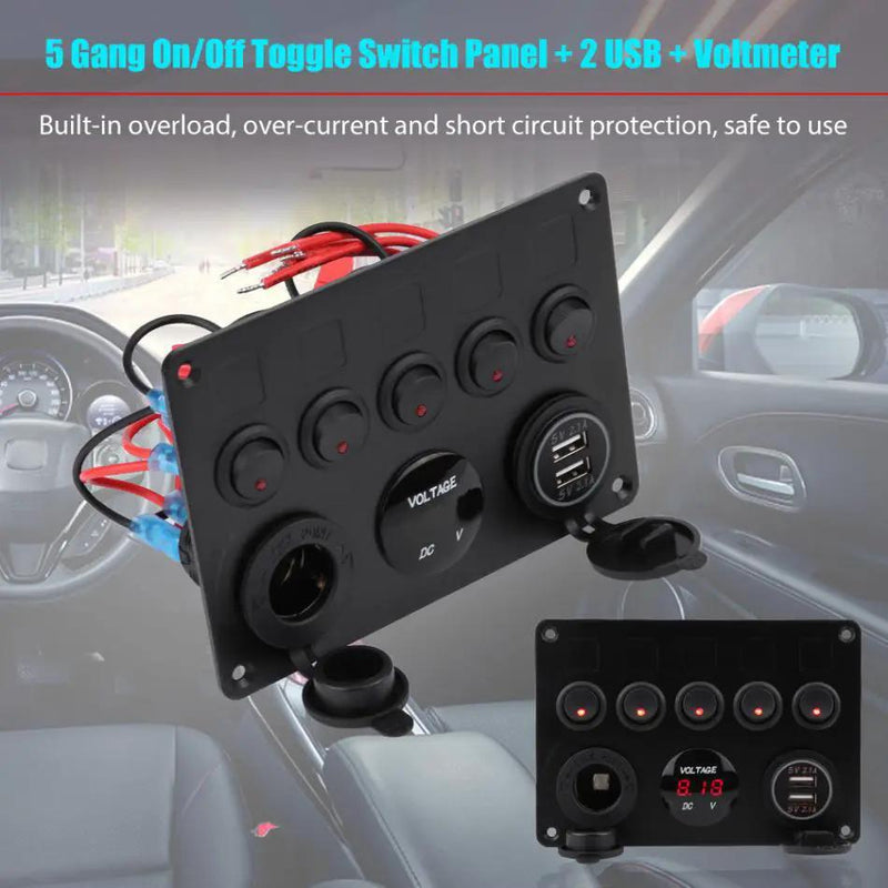 5-Gang Multi-Functional Rocker Switch Panel With Dual USB Charger – view 4