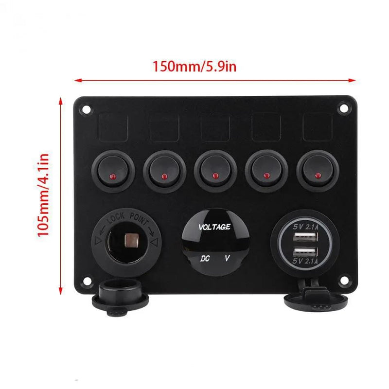 5-Gang Multi-Functional Rocker Switch Panel With Dual USB Charger – view 5