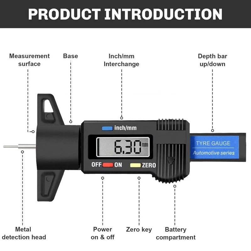Tyre Tread Depth Gauge Portable Tread Depth Tester – view 2