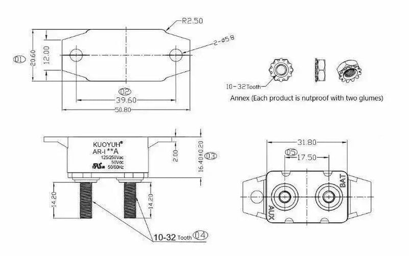AR-40A Auto-Reset Car Circuit Breaker with Safety Cover – view 5