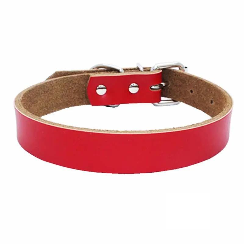 Red Genuine Cow Leather Dog Collar XS With Full Buckle – view 1