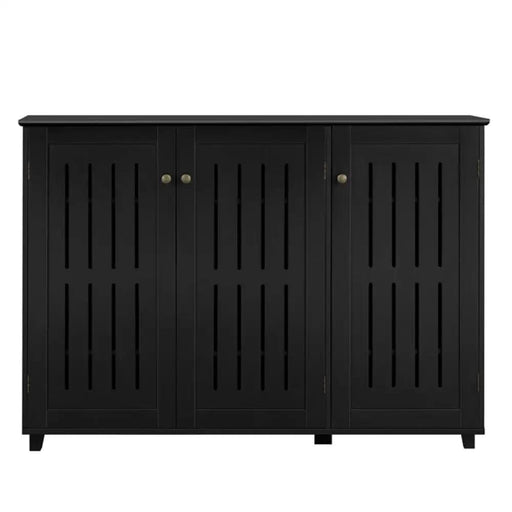 Louvered Door 4 Tier Shoe Storage Cabinet 3-Door Wide Shoe Rack – view 1