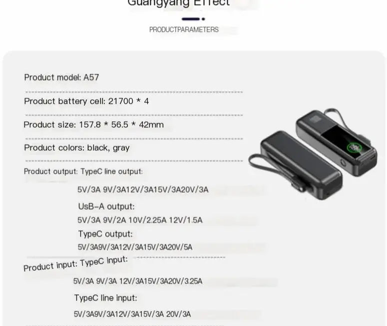 High-Capacity Fast Charging Power Bank (Model A57) – view 4