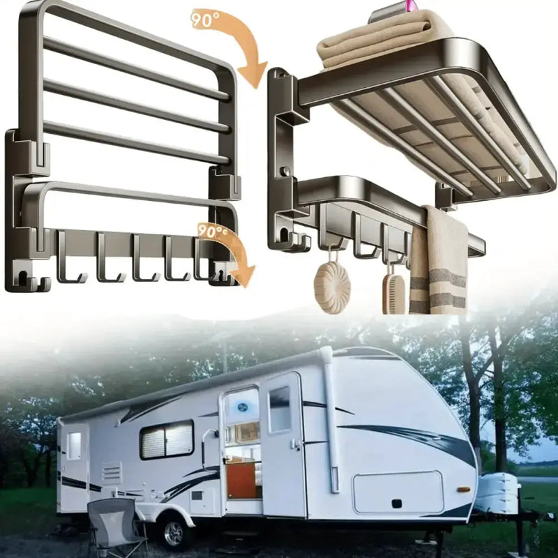 Habicare SS 2-Layer Foldable RV Wall-Mount Towel Rack (different sizes available) 2 Layer Foldable RV Wall Mount Towel Rack