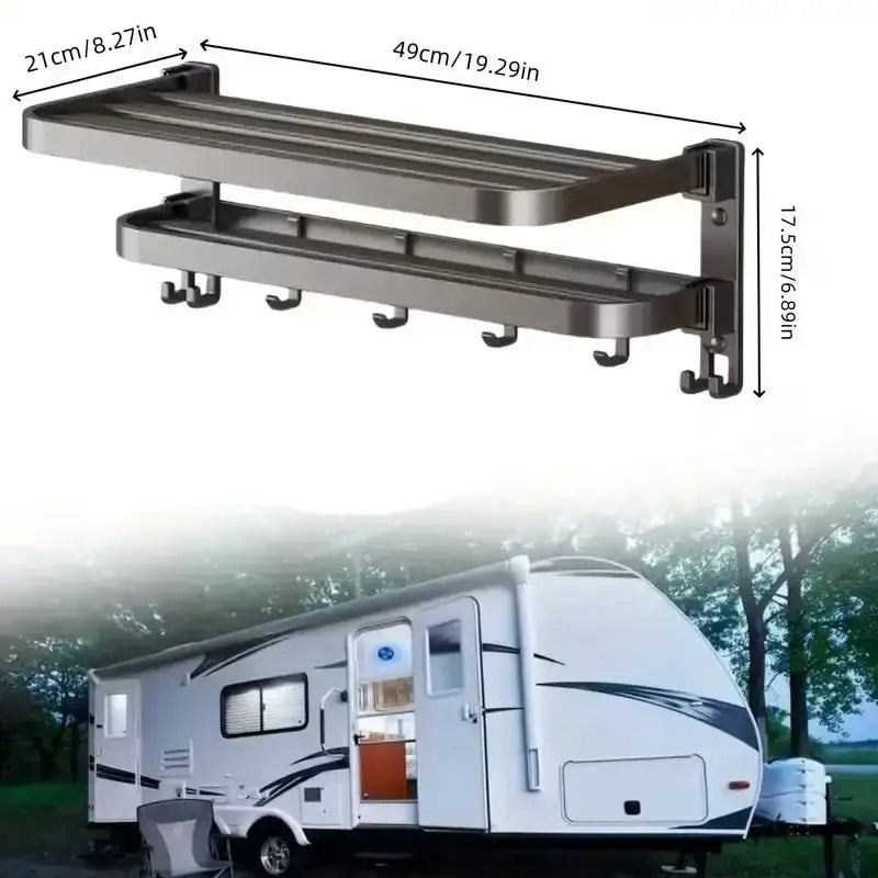 Habicare SS 2-Layer Foldable RV Wall-Mount Towel Rack (different sizes available) 2 Layer Foldable RV Wall Mount Towel Rack