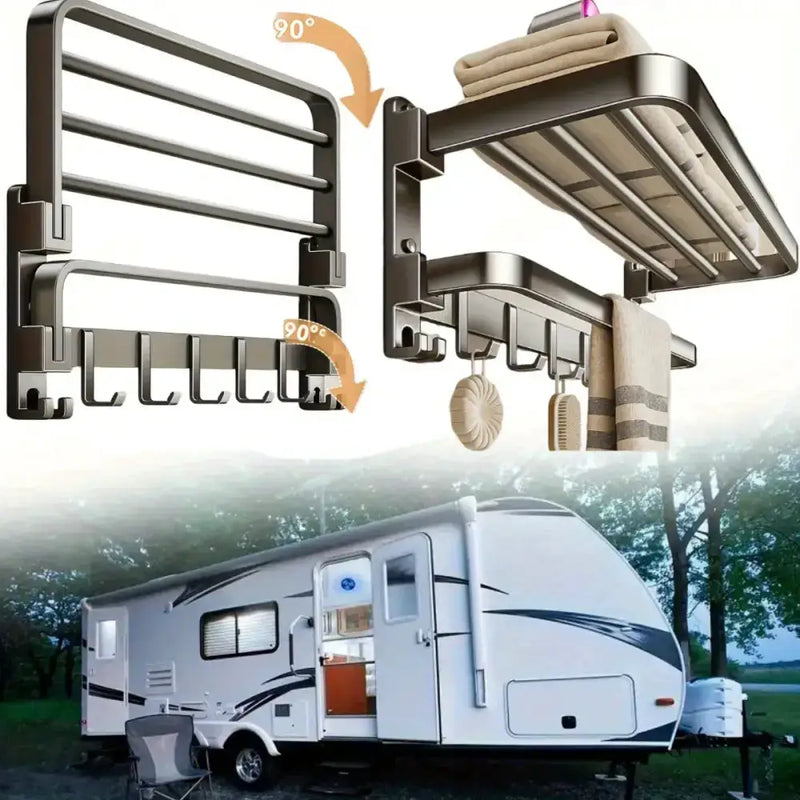 Habicare SS 2-Layer Foldable RV Wall-Mount Towel Rack (different sizes available) 2 Layer Foldable RV Wall Mount Towel Rack