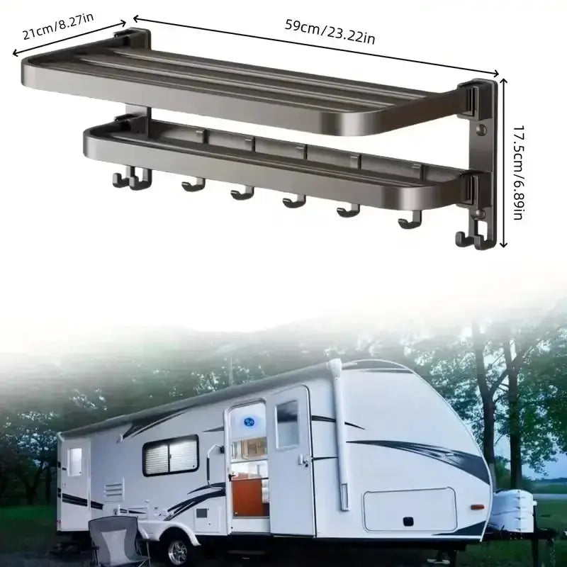 Habicare SS 2-Layer Foldable RV Wall-Mount Towel Rack (different sizes available) 2 Layer Foldable RV Wall Mount Towel Rack