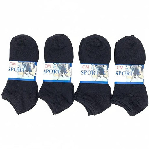 (12 Pairs) Thin Ankle Socks - BLACK - M7-11/ W8-12 – view 1