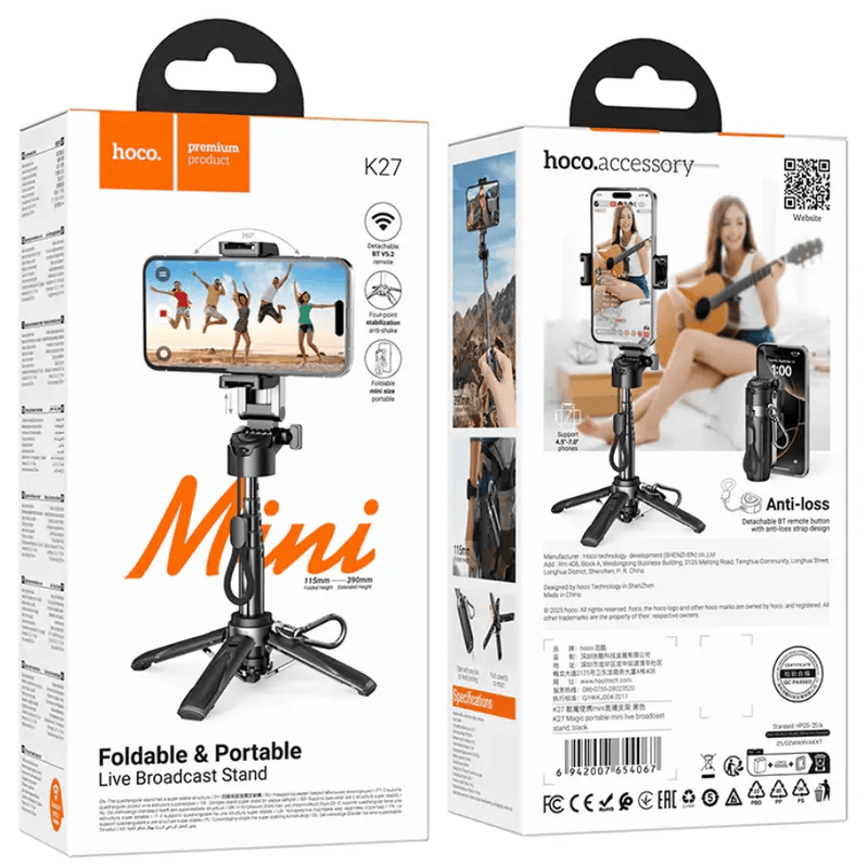 Hoco Mini Bluetooth Selfie Stick Tripod With Remote (K27) – view 11