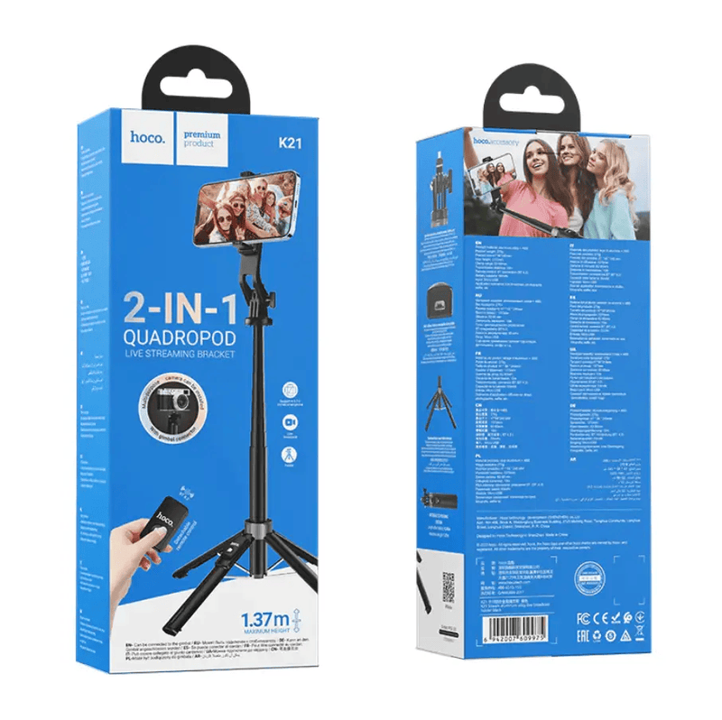 Hoco Premium 2 in 1 Selfie Stick With 1.37m QuadPod (K21) – view 10