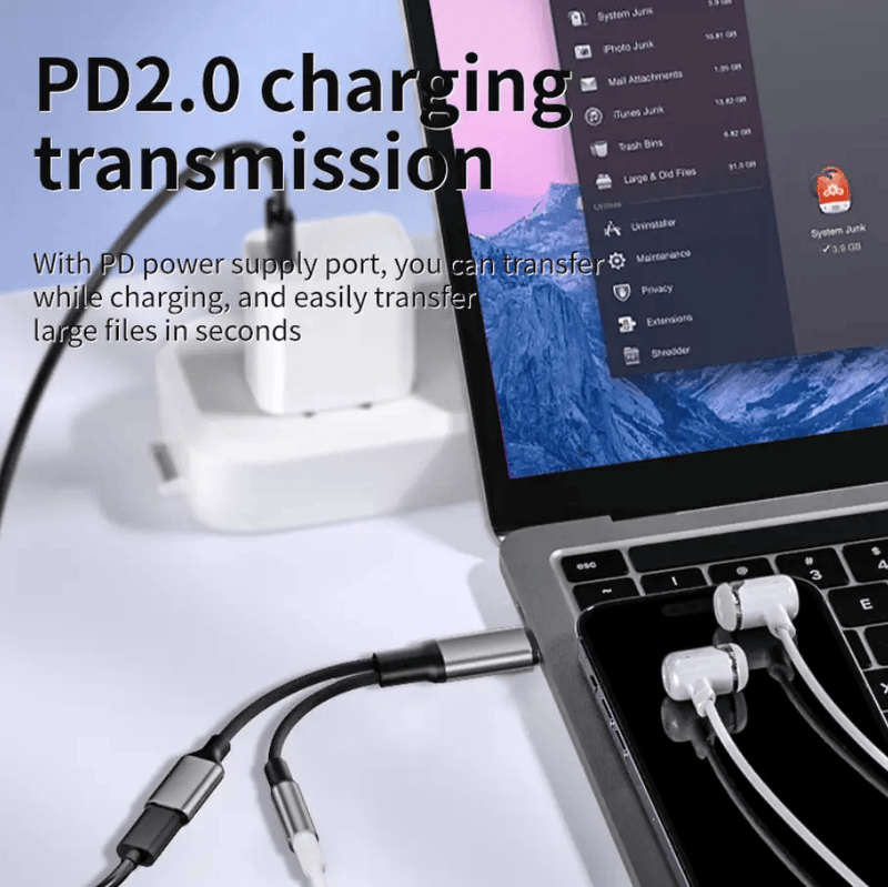 Dual-Port USB-C Adapter Cable with PD Fast Charging & 2-in-1 Type-C Audio Support – view 3