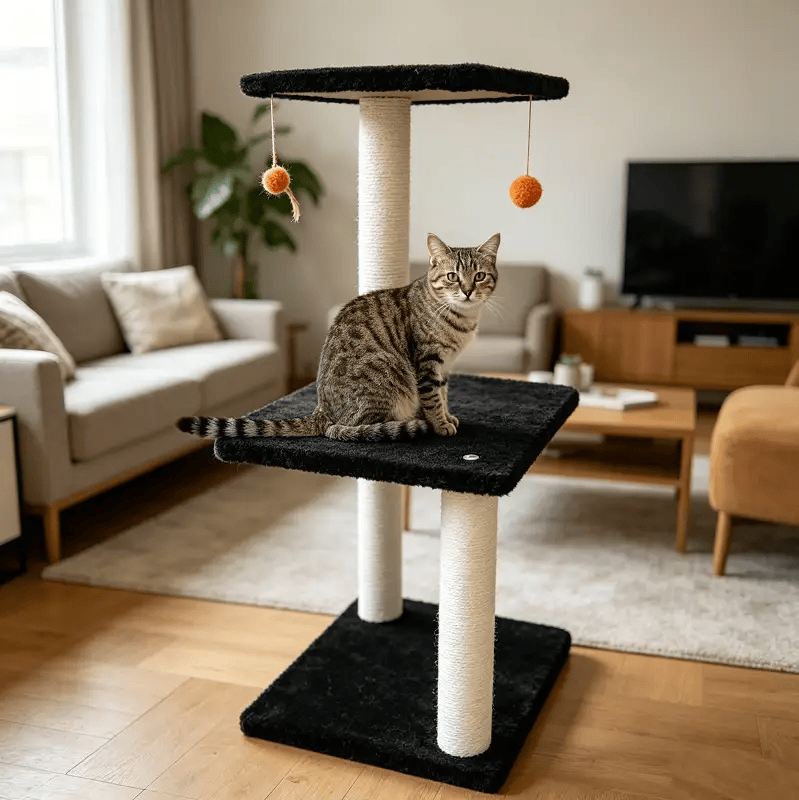 84CM 2 Levels Cat Tree Scratching Post with Mouse Black – view 1