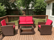 Rattan 2-Seat Sofa, 2 Chairs & Coffee Table 4PCS Set - Brown PE/PVC – view 3