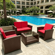 Rattan 2-Seat Sofa, 2 Chairs & Coffee Table 4PCS Set - Brown PE/PVC – view 1