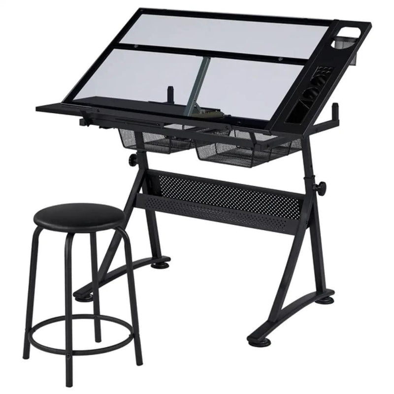 Height Adjustable Glass Drafting Table & Stool Set Art Table – view 1