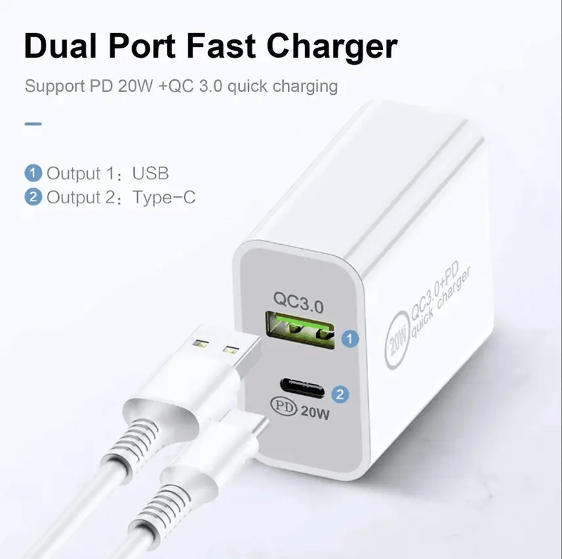 techplus 20W Fast Wall Charger – USB-C PD Charger with Type-C Cable TechPlus 20W USB C PD Fast Wall Charger With Cable