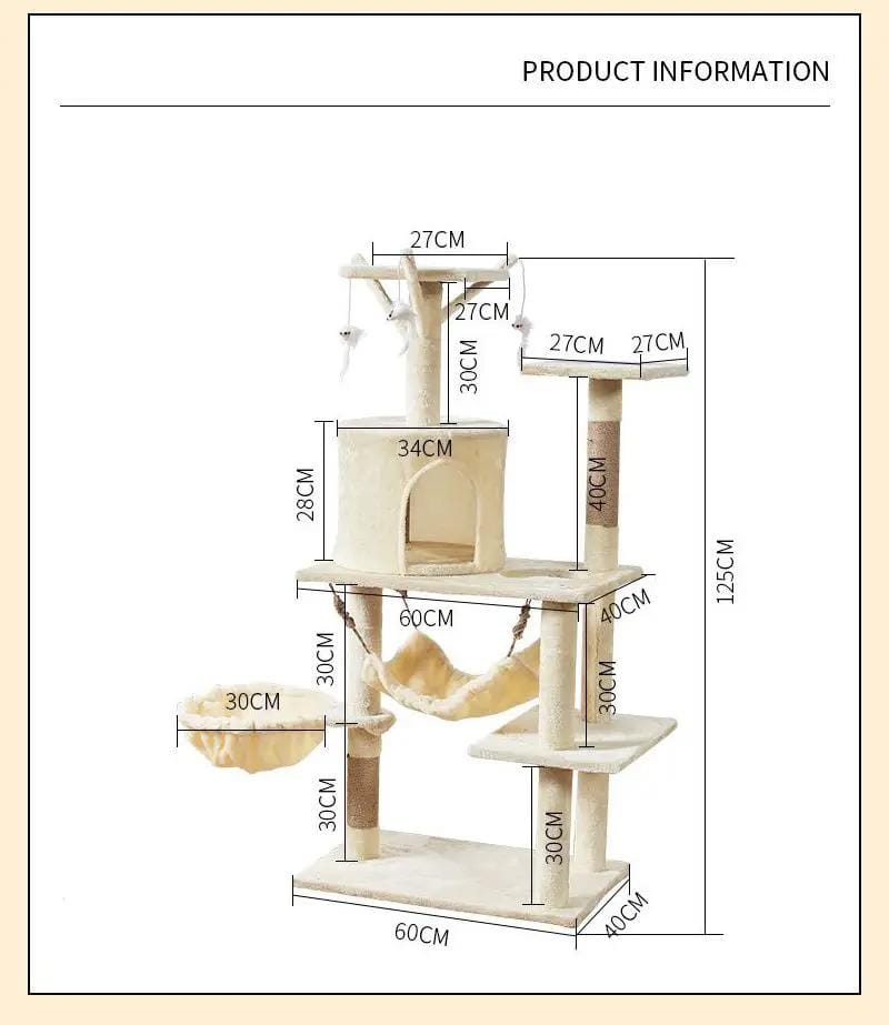 Cat Tree Scratching Post with Mouse 125CM - Beige – view 2
