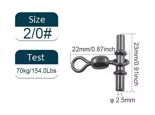 23mm 70kg Swivel Sleeves 3-way Fishing Swivels Crane 10PK 2.3mm Line Size