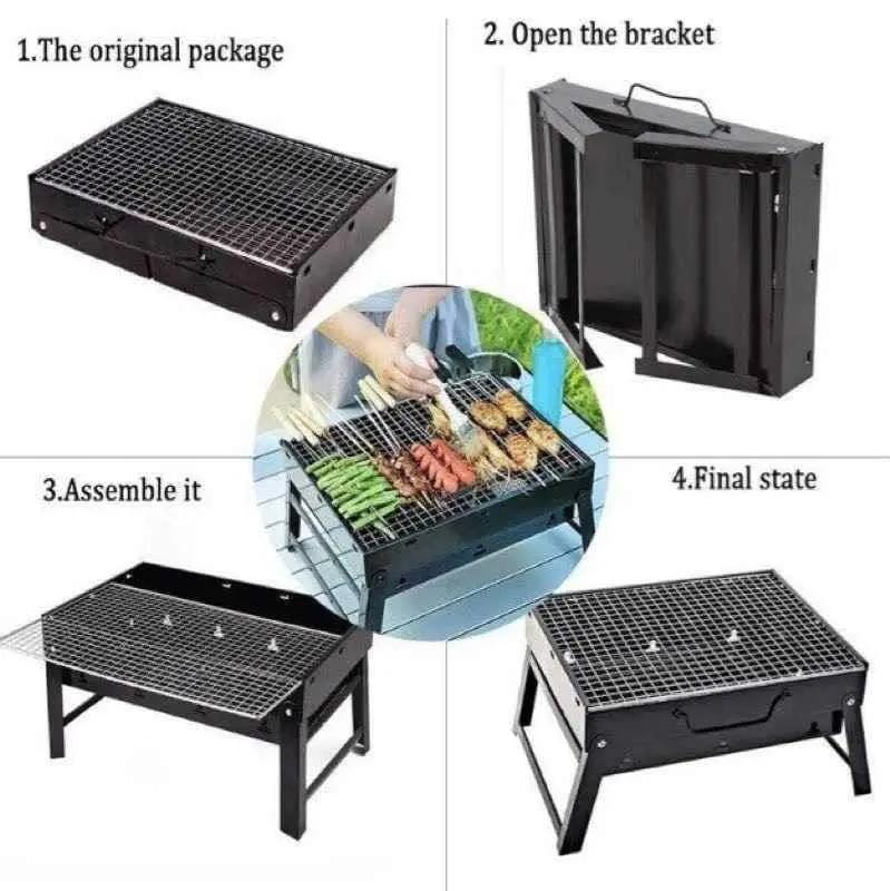 Large black Portable Briefcase-Size Charcoal BBQ Stove Grill - BLACK – view 3