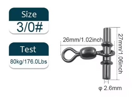 27mm 80kg Swivel Sleeves 3-way Fishing Swivels Crane 10PK 2.6mm Line Size – view 2