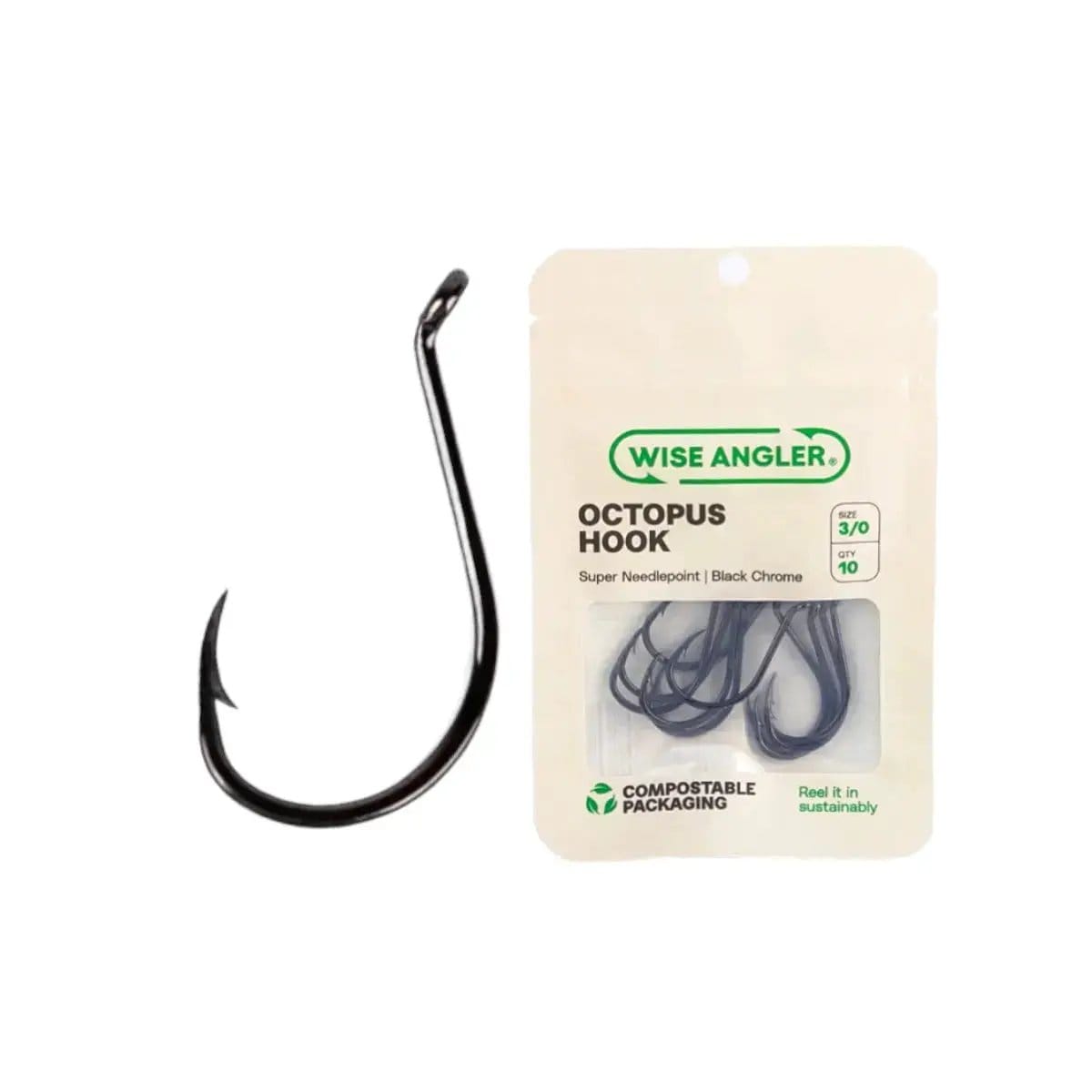 WISE ANGLER Fish hook Octopus Hook Wise Angler Octopus Hook Size 3 Zero Black Chrome