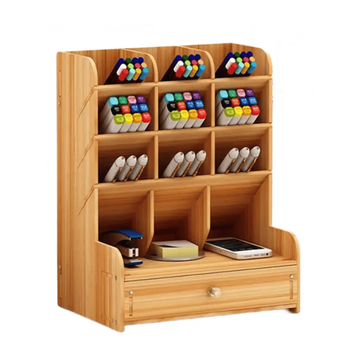 salelink.co.nz Unbranded Pen Holder Wooden Pen Pencil Holder Desk Organizer With Drawer