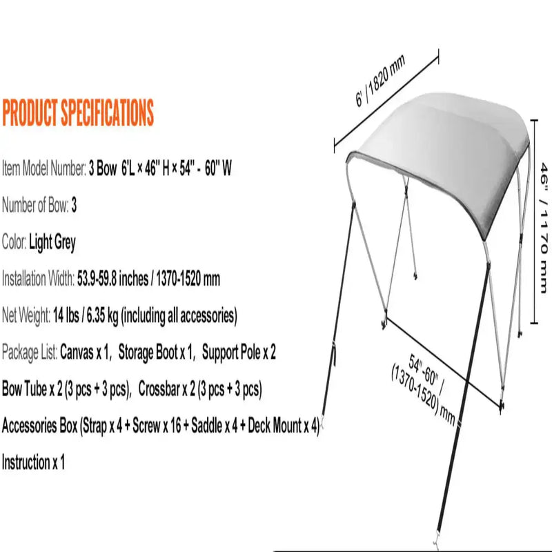 3-Bow Bimini Top Boat Canopy – 900D Polyester (different sizes available) – view 12