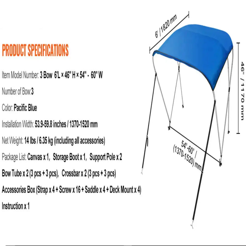 3-Bow Bimini Top Boat Canopy – 900D Polyester (different sizes available) – view 14