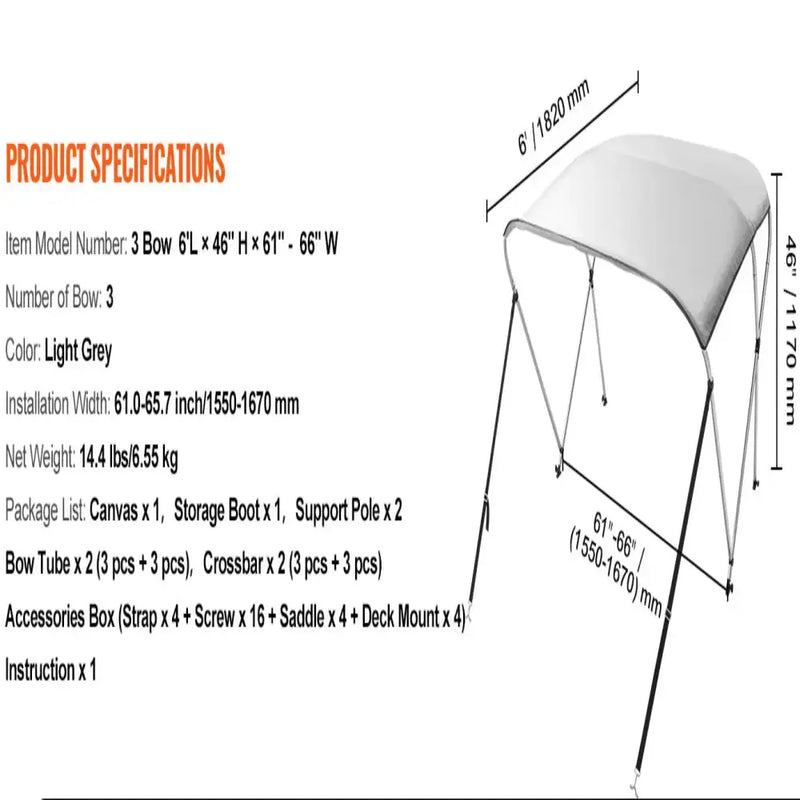 3-Bow Bimini Top Boat Canopy – 900D Polyester (different sizes available) – view 15