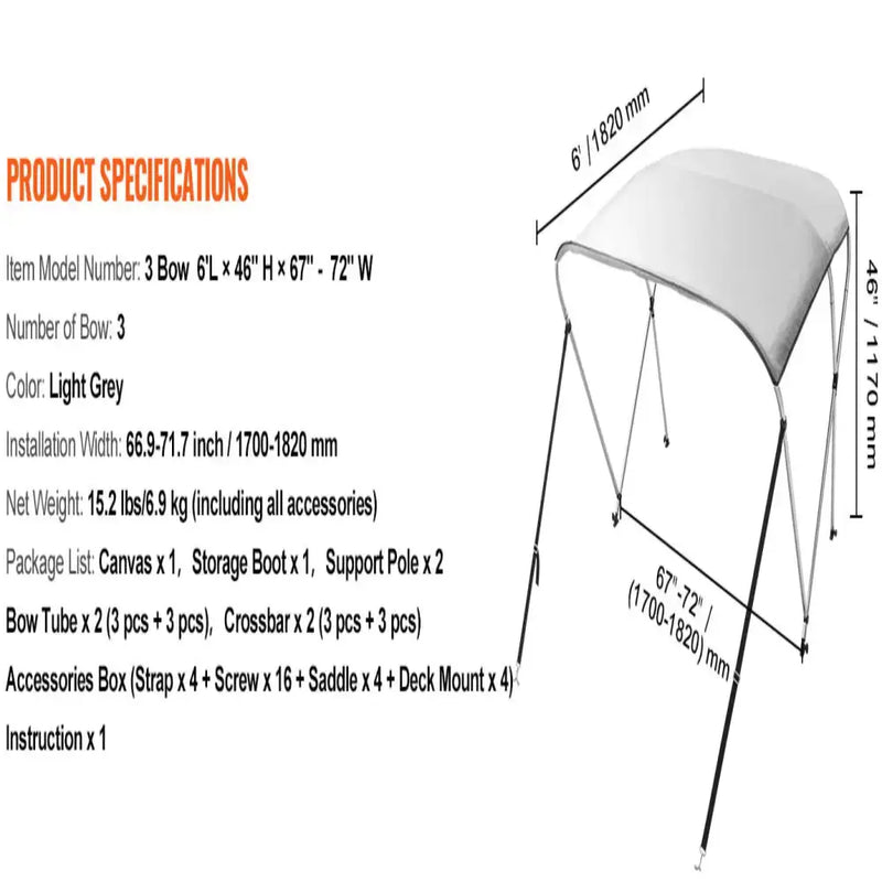 3-Bow Bimini Top Boat Canopy – 900D Polyester (different sizes available) – view 11