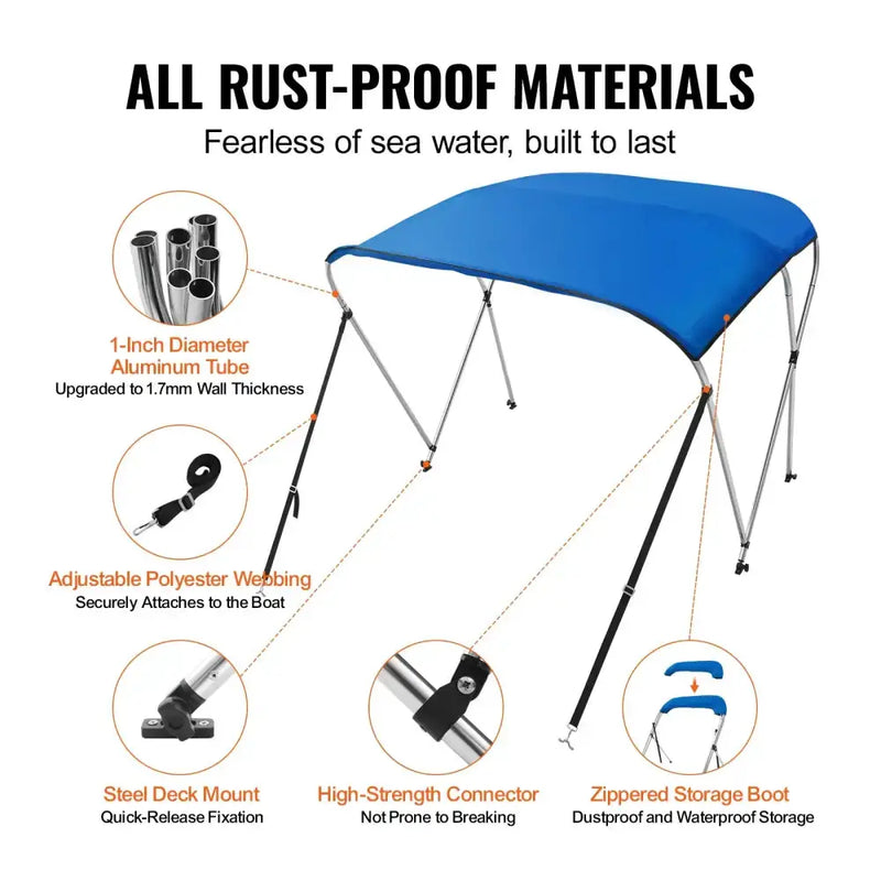 3-Bow Bimini Top Boat Canopy – 900D Polyester (different sizes available) – view 4