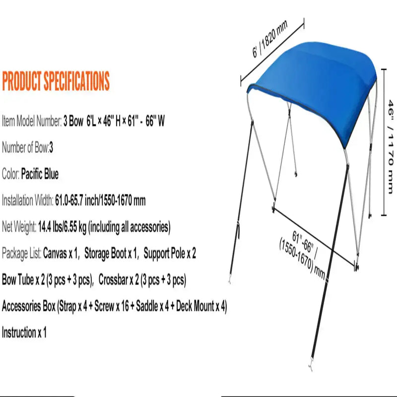 3-Bow Bimini Top Boat Canopy – 900D Polyester (different sizes available) – view 13