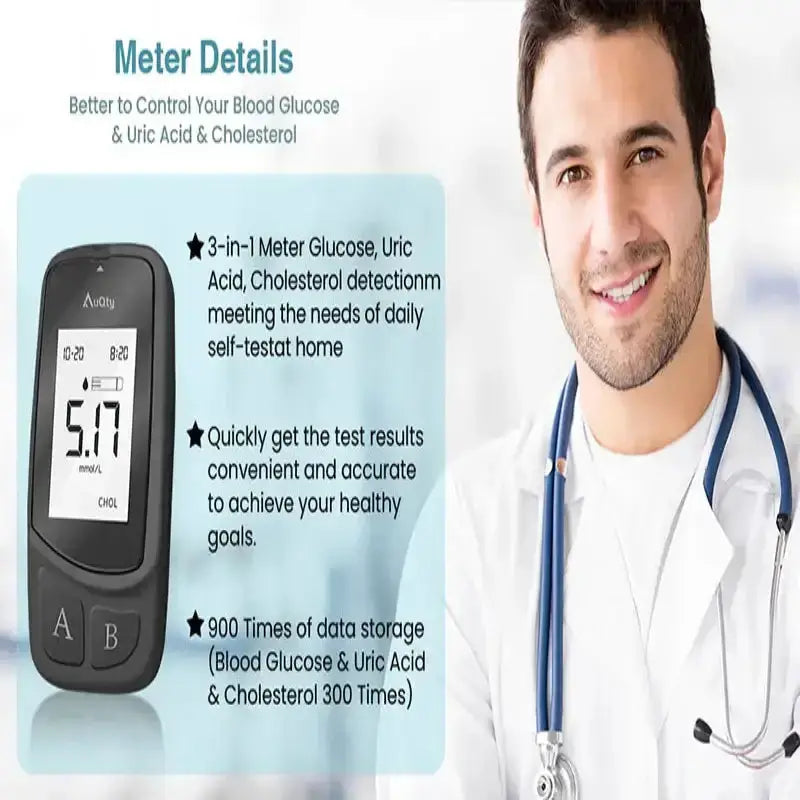Habicare HBC 3-in-1 Blood Glucose, Uric Acid & Cholesterol Meter 3-in-1 Blood Glucose, Uric Acid & Cholesterol Meter