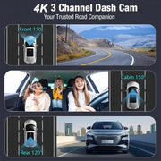 3-Lens Car Camera – Front/Inside/Rear 4K DVR (different models available) – view 4