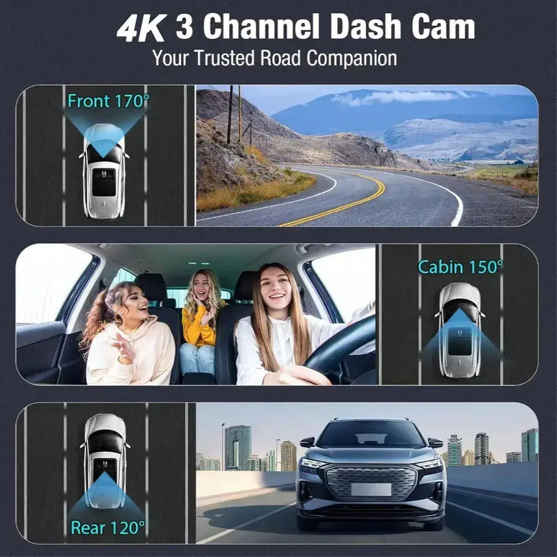 3-Lens Car Camera – Front/Inside/Rear 4K DVR (different models available) – view 4