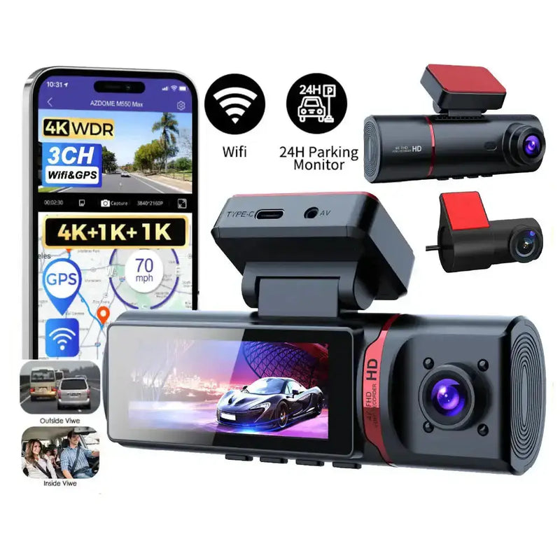 3-Lens Car Camera – Front/Inside/Rear 4K DVR (different models available) – view 2
