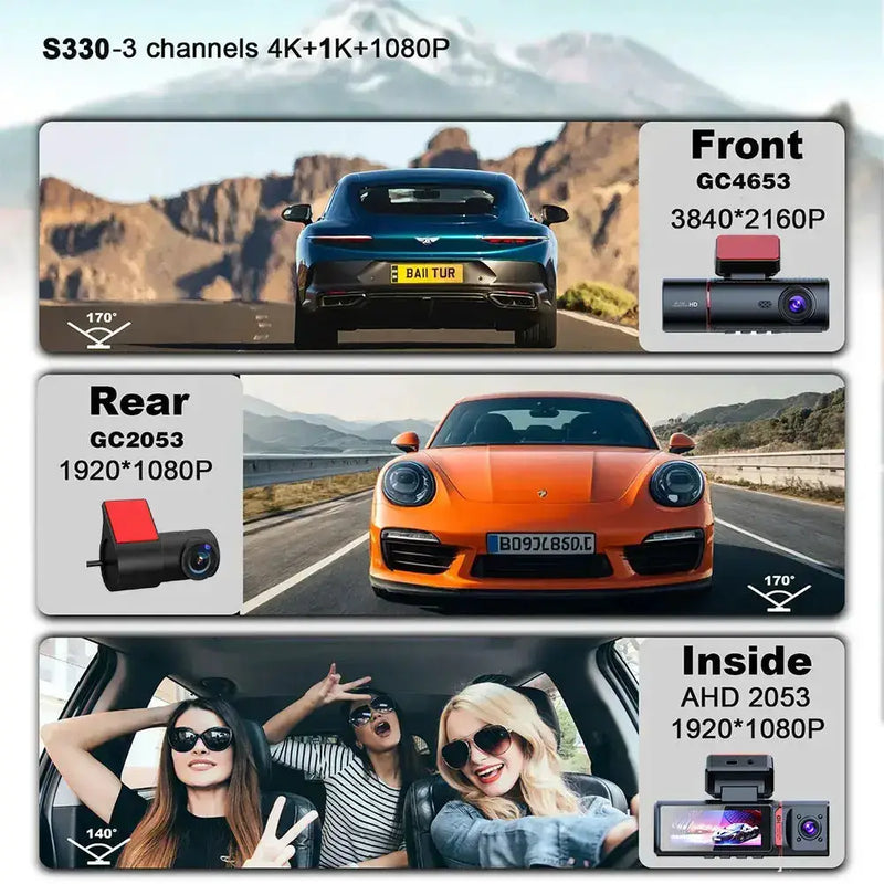 3-Lens Car Camera – Front/Inside/Rear 4K DVR (different models available) – view 3