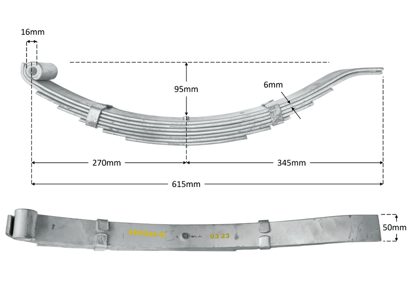 Trojan Multi Leaf Spring Kit Short Series 50mm 1750kg Per Pair For Single-Axle Trailers Stable Handling – view 2