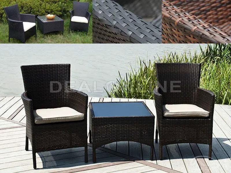 Black 3PC Set PE/PVC Rattan Patio Chairs & Side Table 3PC Set – view 2