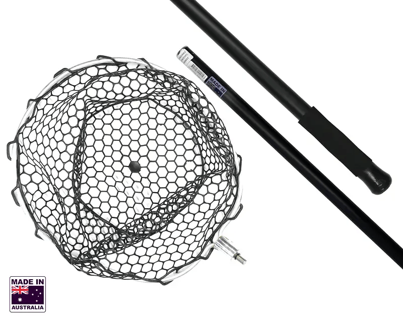 Hook Em Land Based Landing Net With Interchangeable Offset Head Rubber Netting